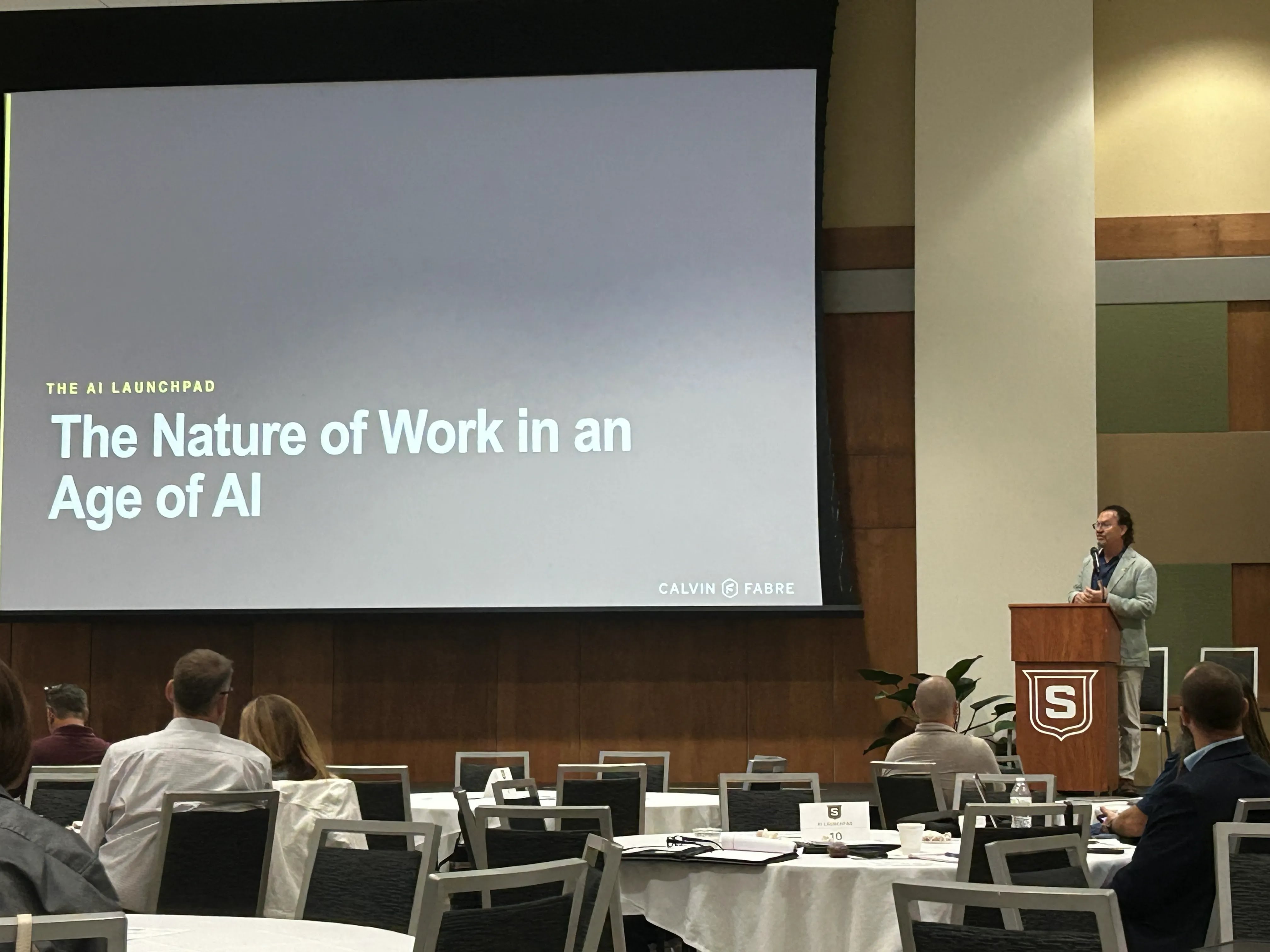 Calvin Fabre speaking at Southeastern Louisiana University on The Nature of Work in the Age of AI